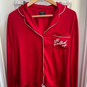 Kate Spade Luxury Small Pajama Set Red All Dolled Up Feminine Whimsical Comfy